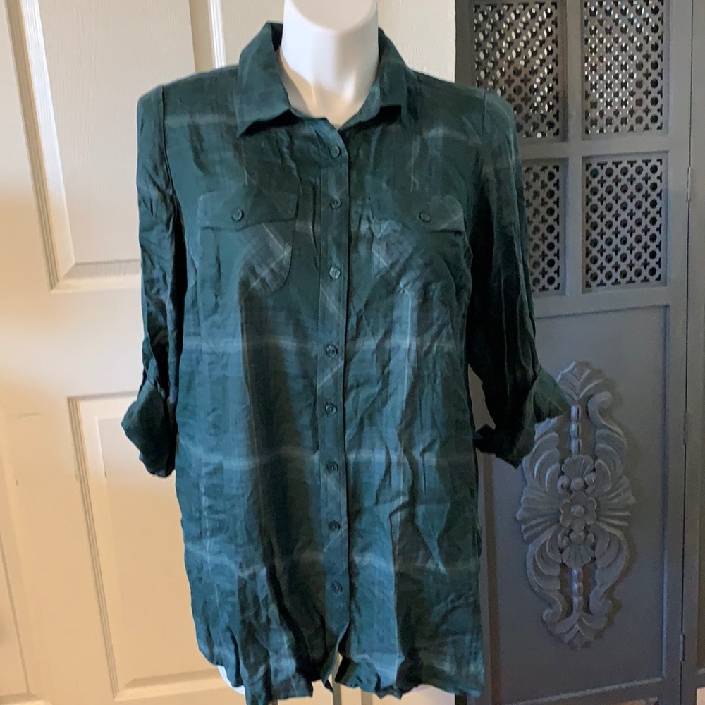 Style & Co. Women’s Plus Size 1X Green Plaid Shirt